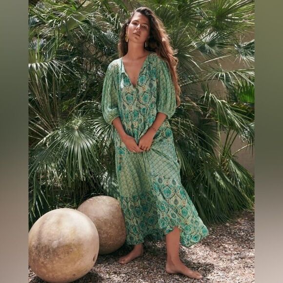 ZARA BOHO PRINTED METALLIC THREAD DRESS - Picture 1 of 4